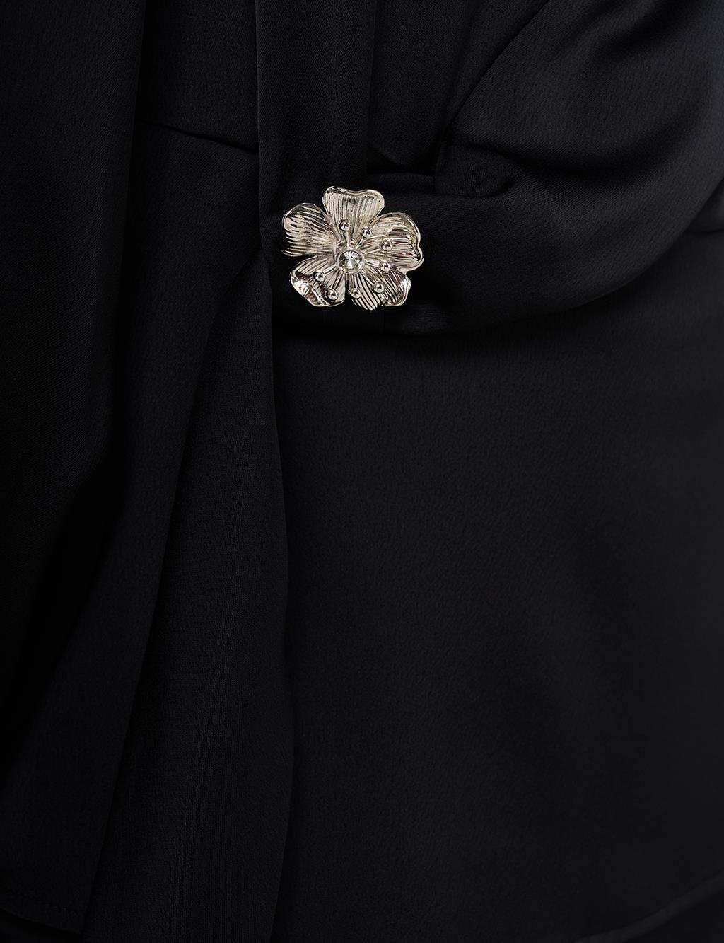 Stand Collar Satin Blouse Black