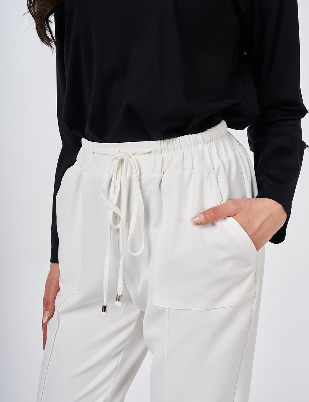 Zippered Hem Straight-Leg Pants Ecru