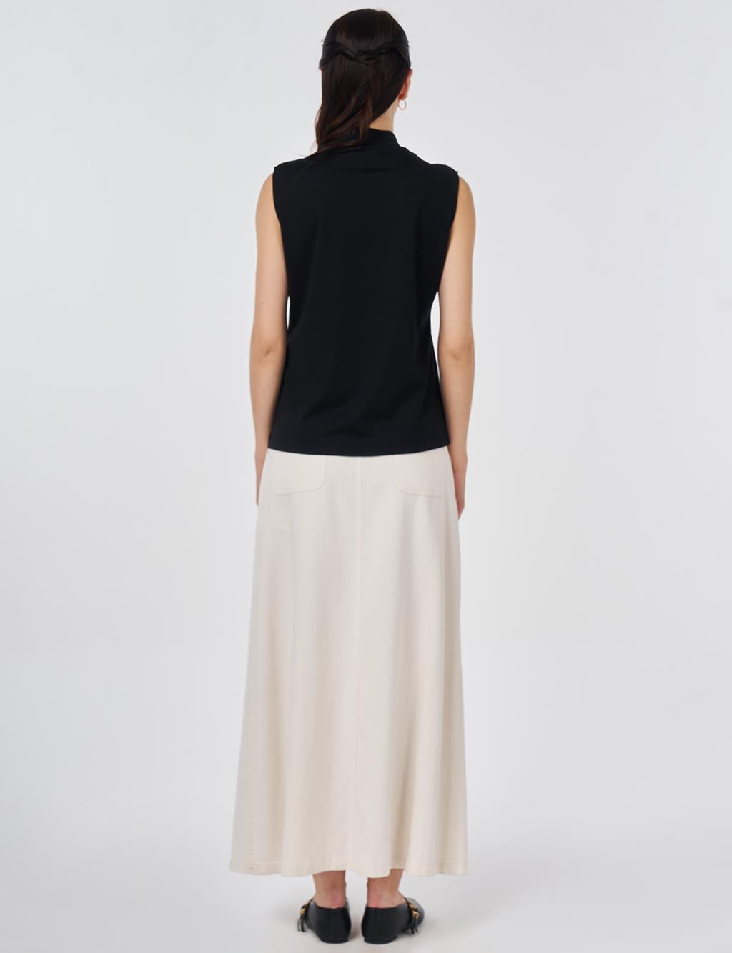 Short Stand-Up Collar Rayon T-shirt Black