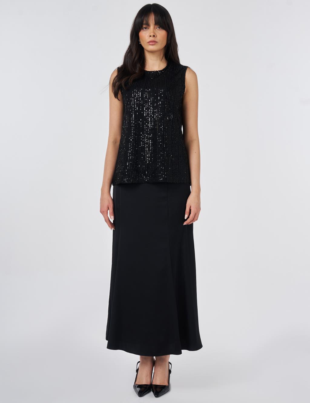 Cream Crew Neck Sequin Blouse Black