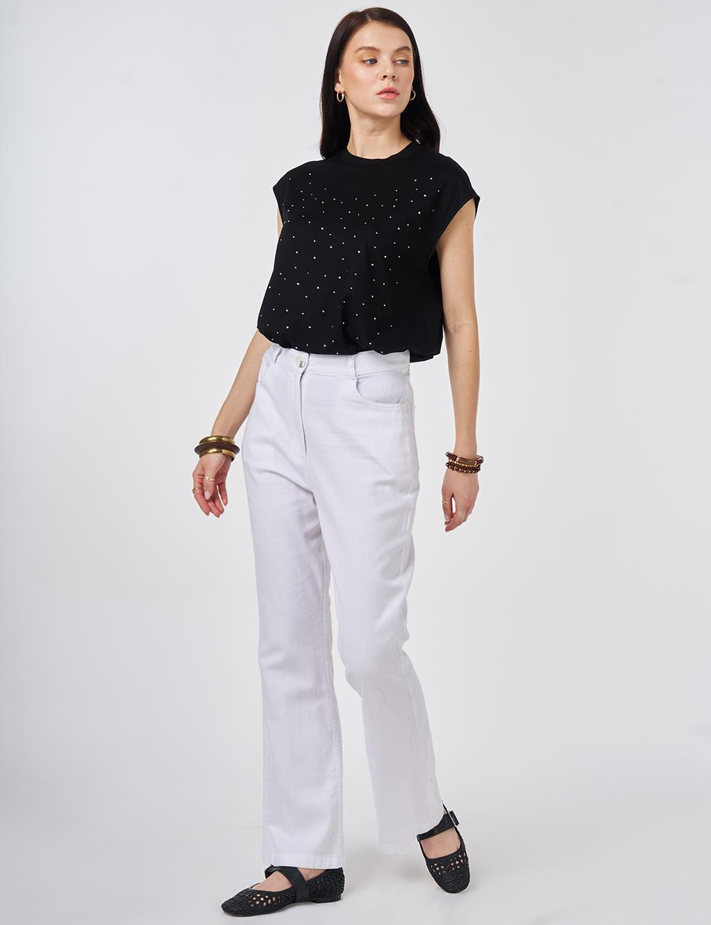 Flared Denim Pants Optical White