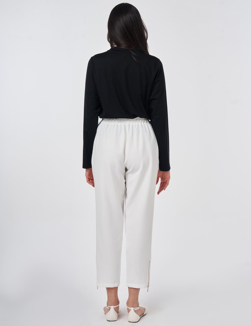 Zippered Hem Straight-Leg Pants Ecru