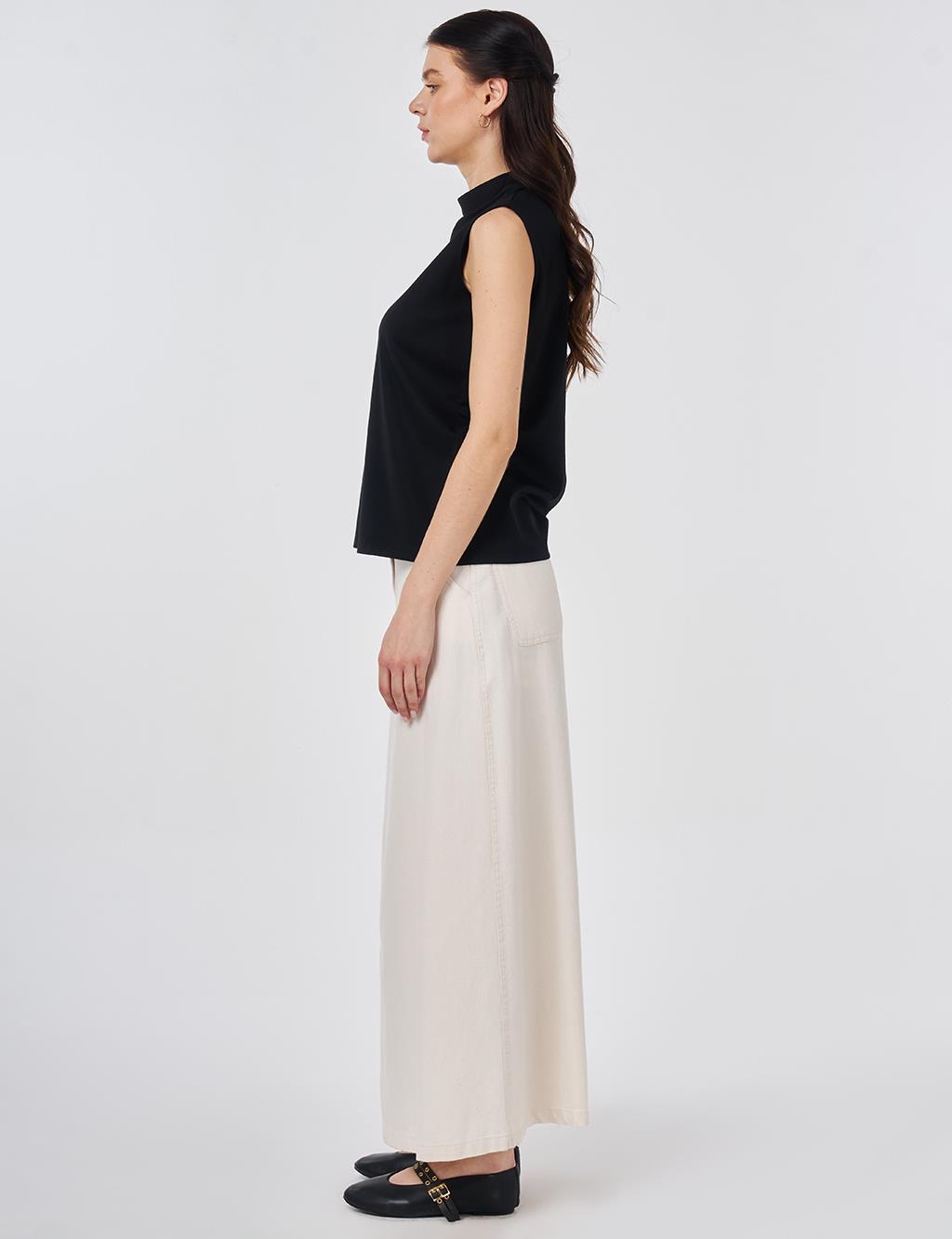 Short Stand-Up Collar Rayon T-shirt Black