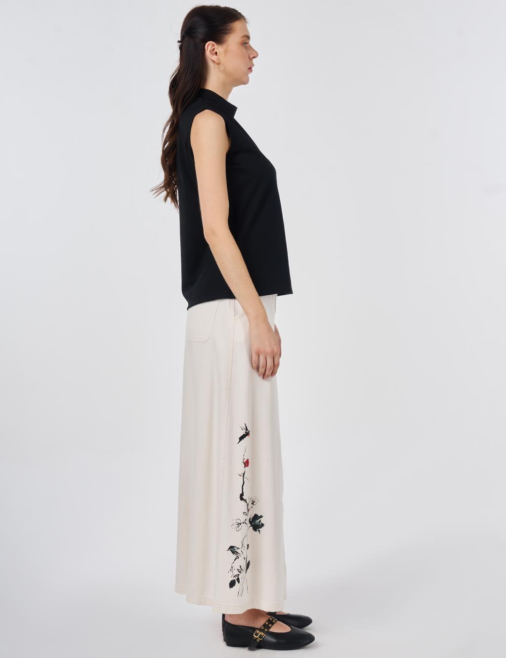 Short Stand-Up Collar Rayon T-shirt Black