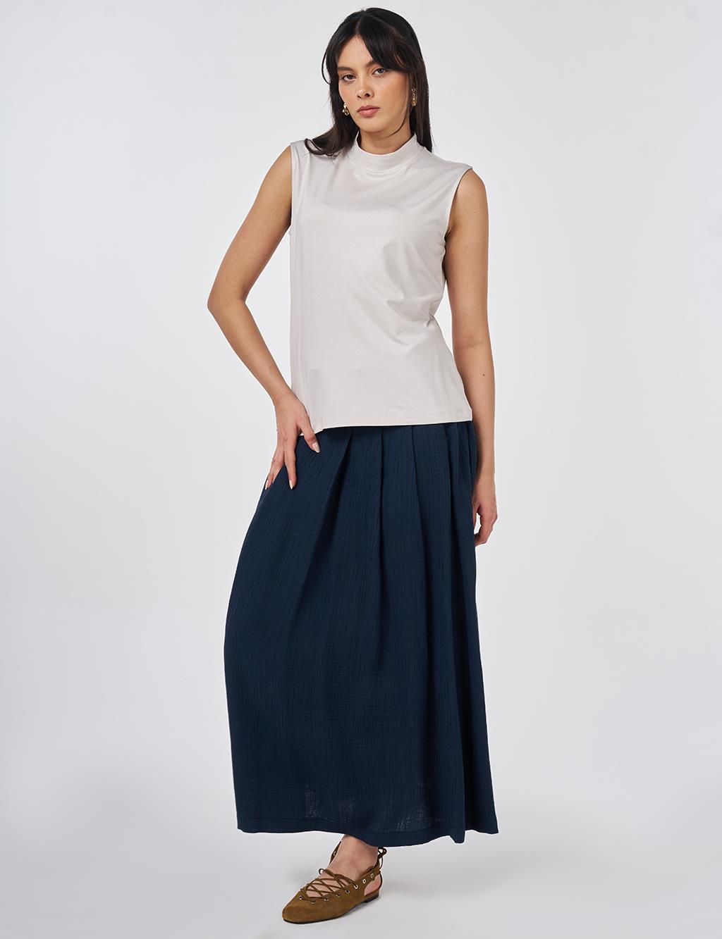 Short Stand-Up Collar Viscose T-shirt Light Gray