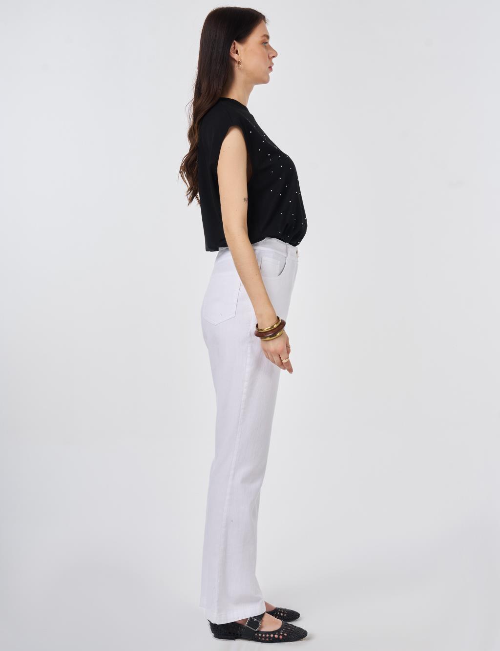 Flared Denim Pants Optical White