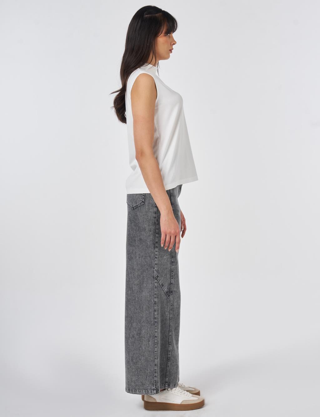 Short Stand-Up Collar Viscose T-shirt Optical White