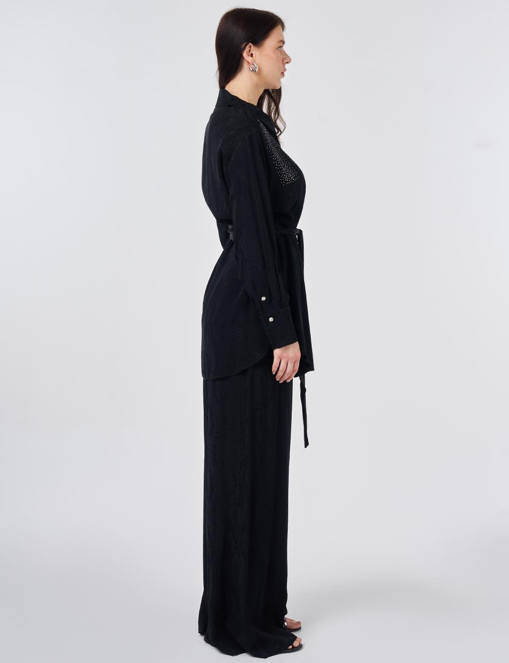 100% Viscose Hotfix Printed Two-Piece Set Black