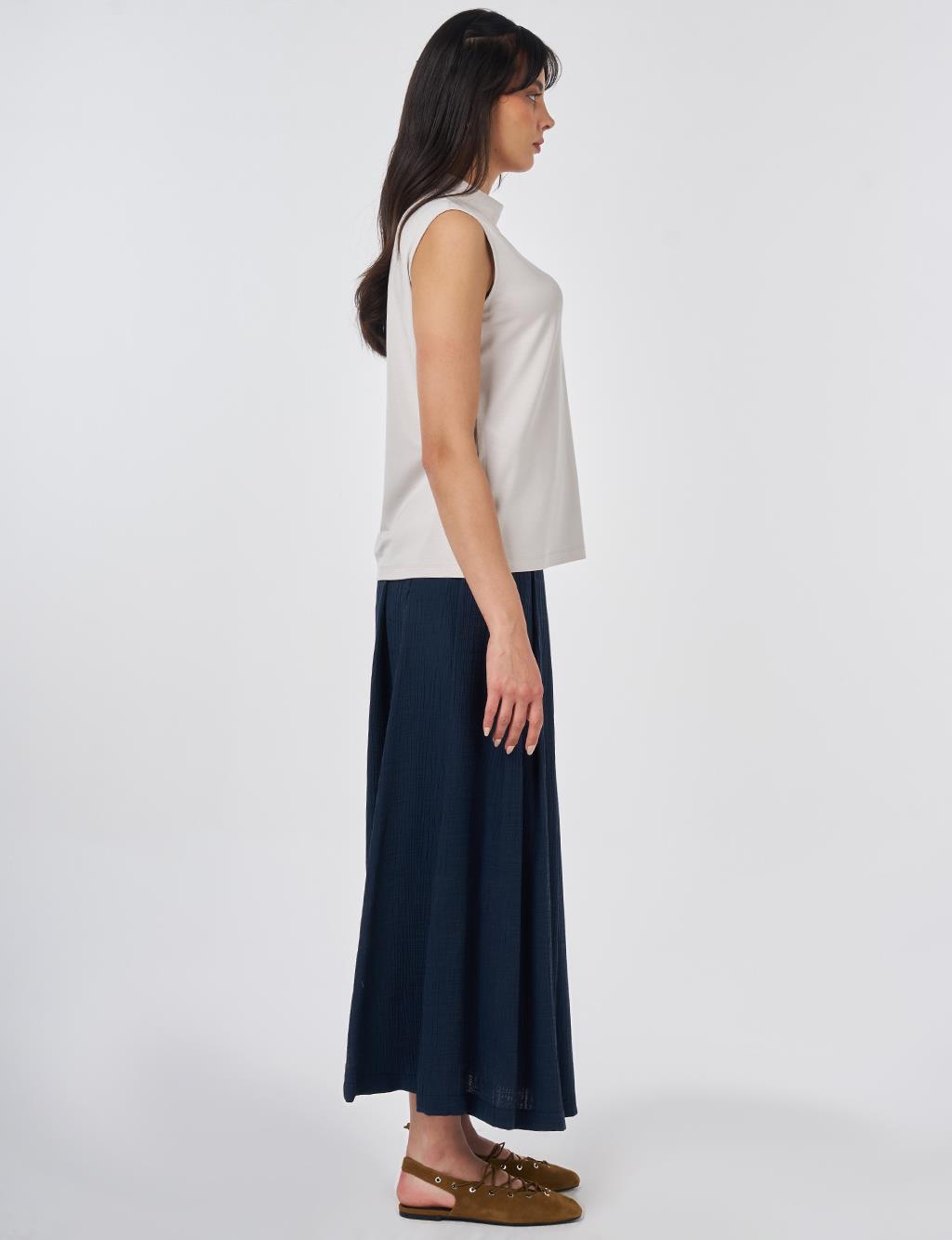 Short Stand-Up Collar Viscose T-shirt Light Gray