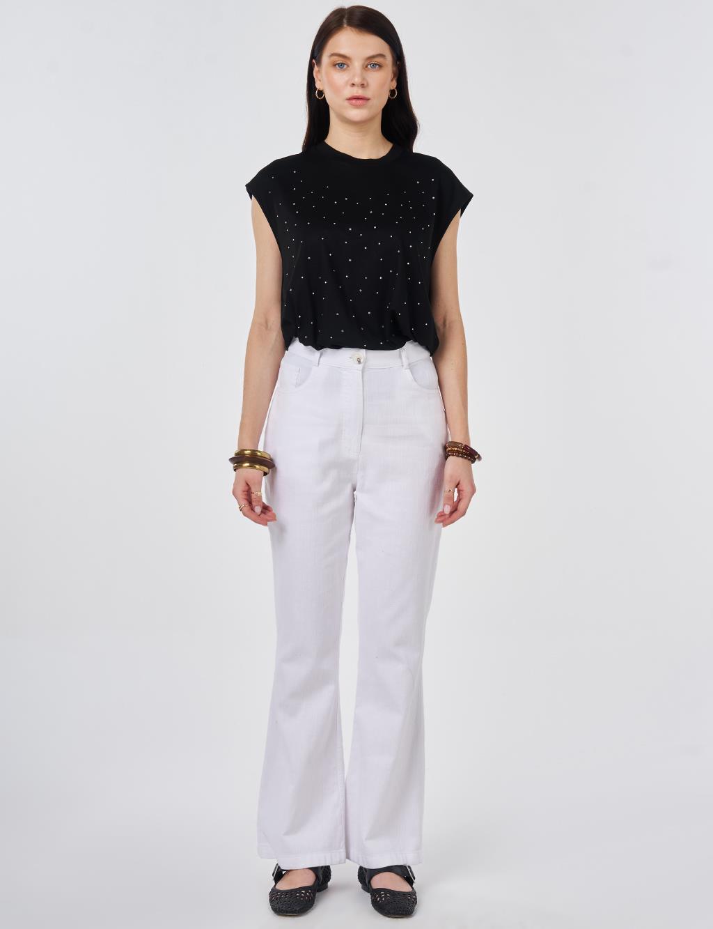 Flared Denim Pants Optical White