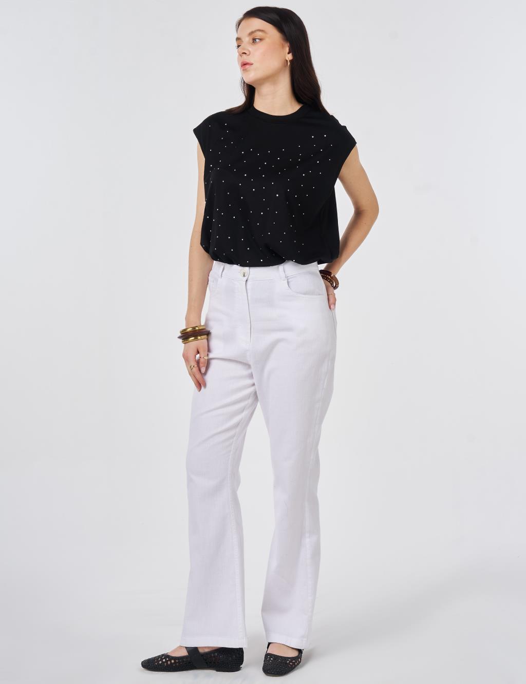 Flared Denim Pants Optical White