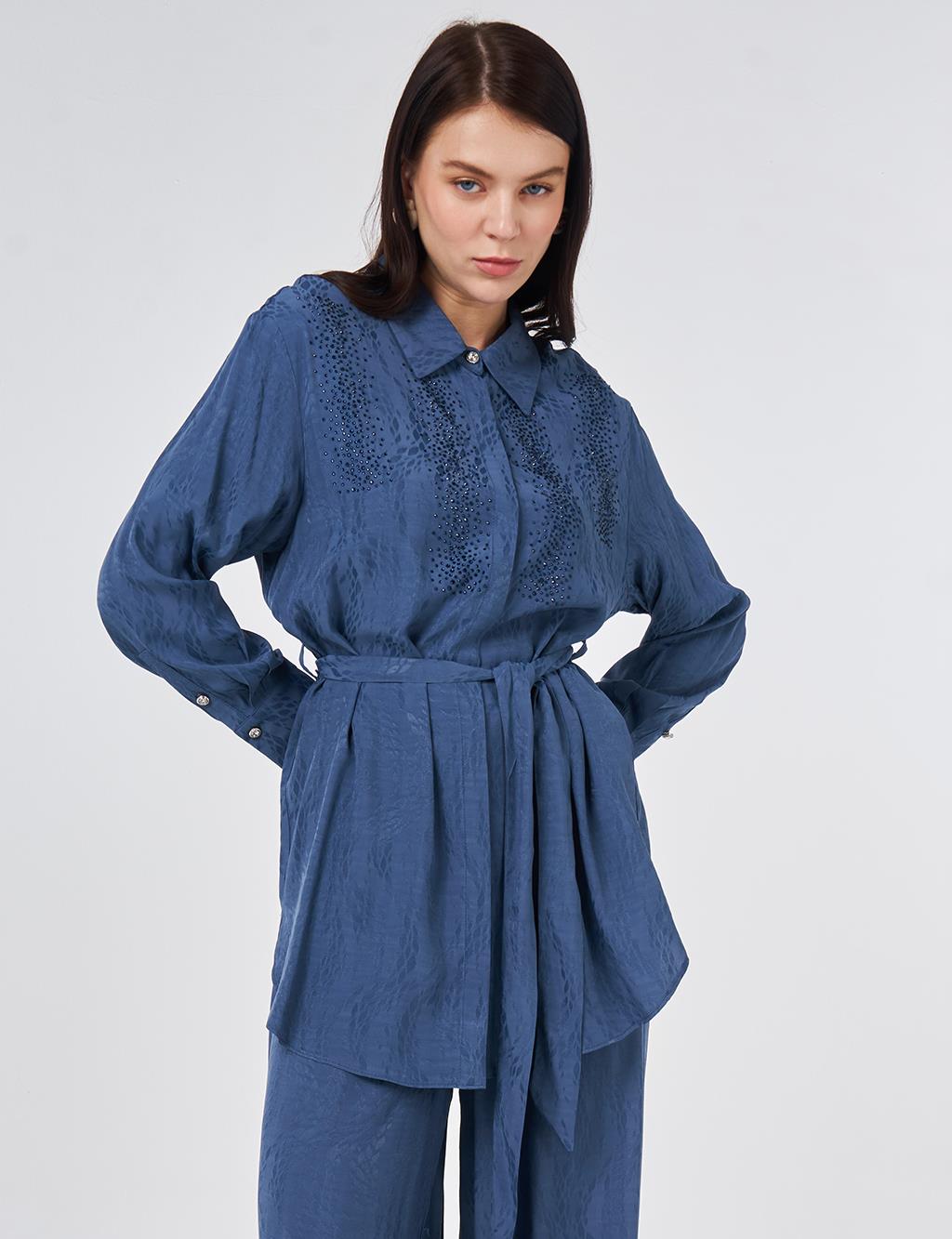 100% Viscose Hotfix Printed Two-Piece Set Indigo