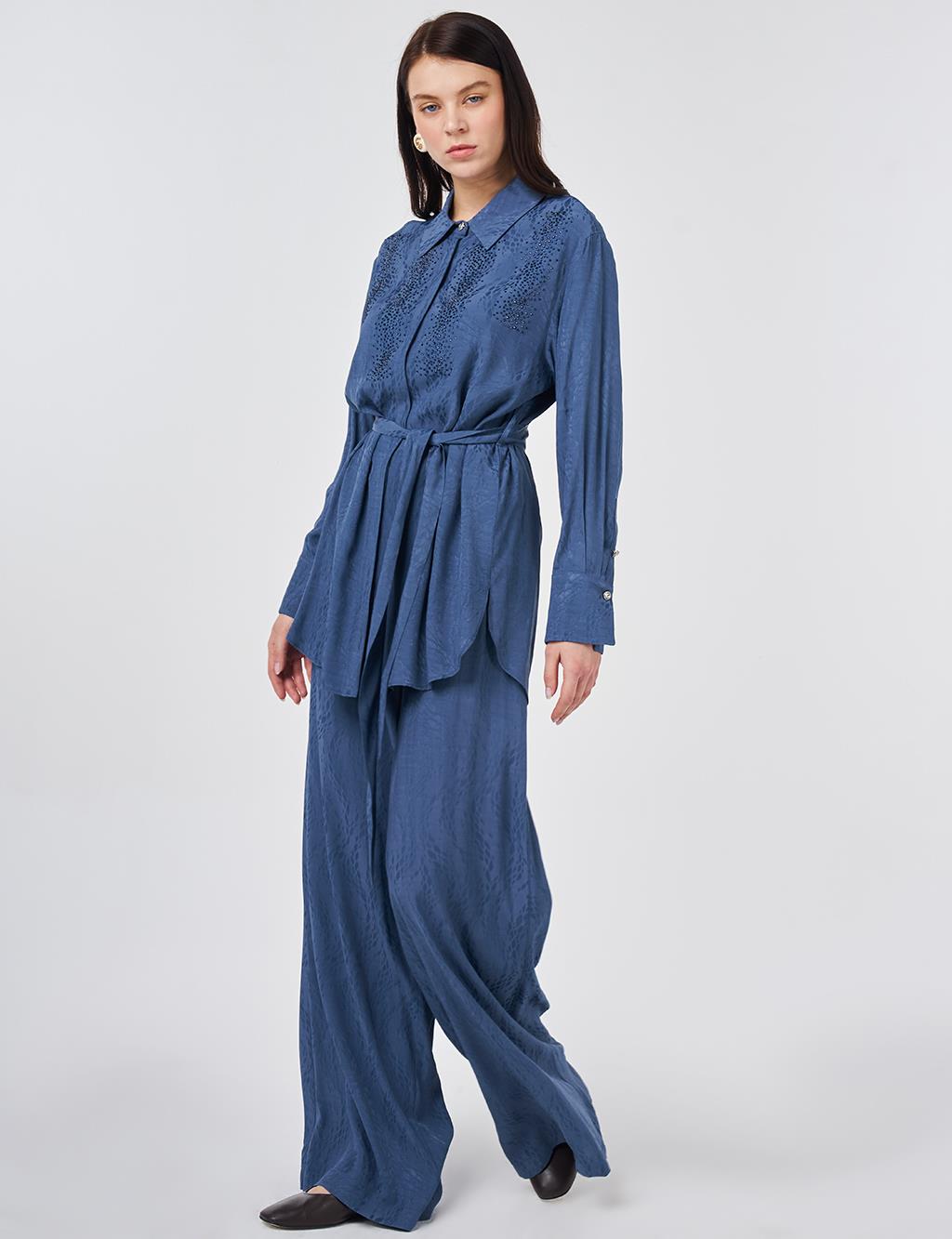 100% Viscose Hotfix Printed Two-Piece Set Indigo