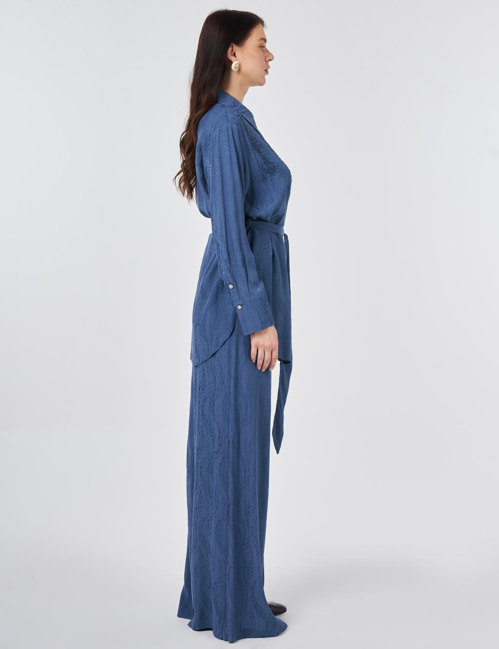 100% Viscose Hotfix Printed Two-Piece Set Indigo