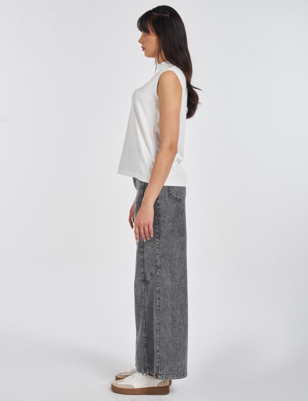 Short Stand-Up Collar Viscose T-shirt Optical White