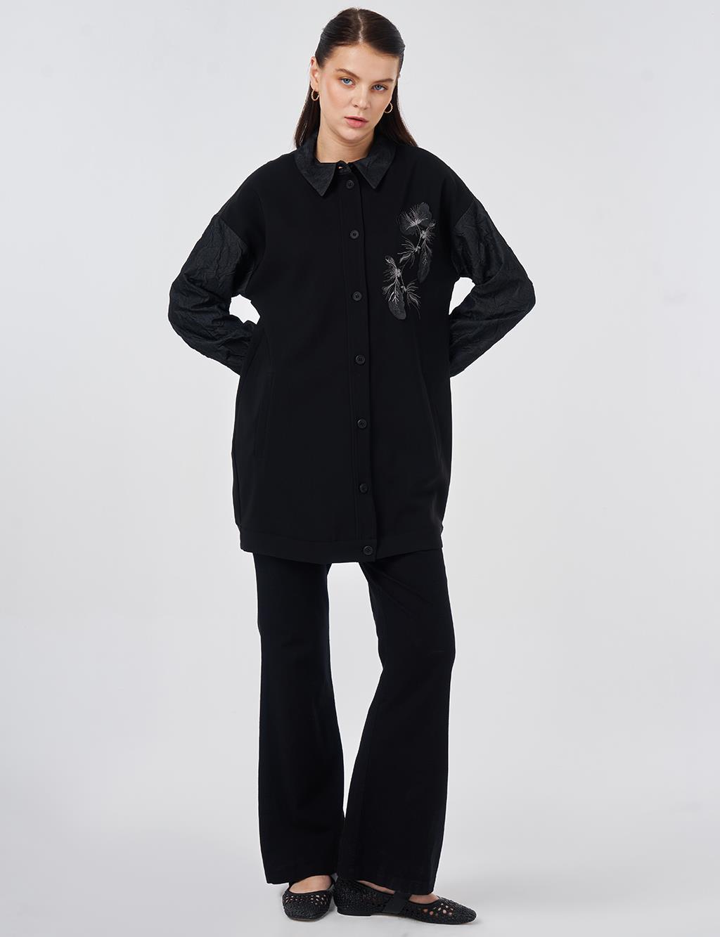 Embroidered Appliqué Jacket Black