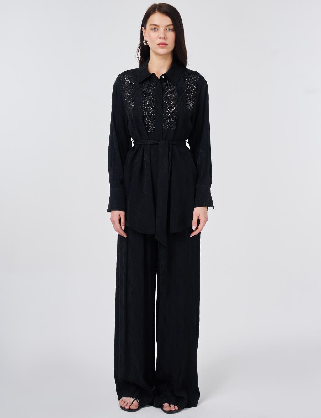 100% Viscose Hotfix Printed Two-Piece Set Black