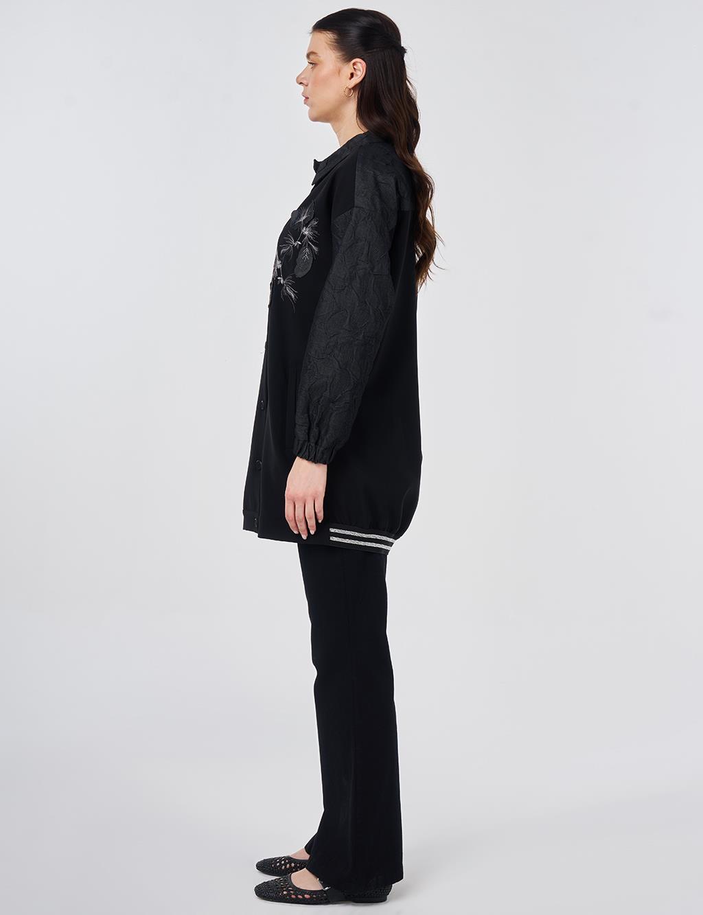 Embroidered Appliqué Jacket Black