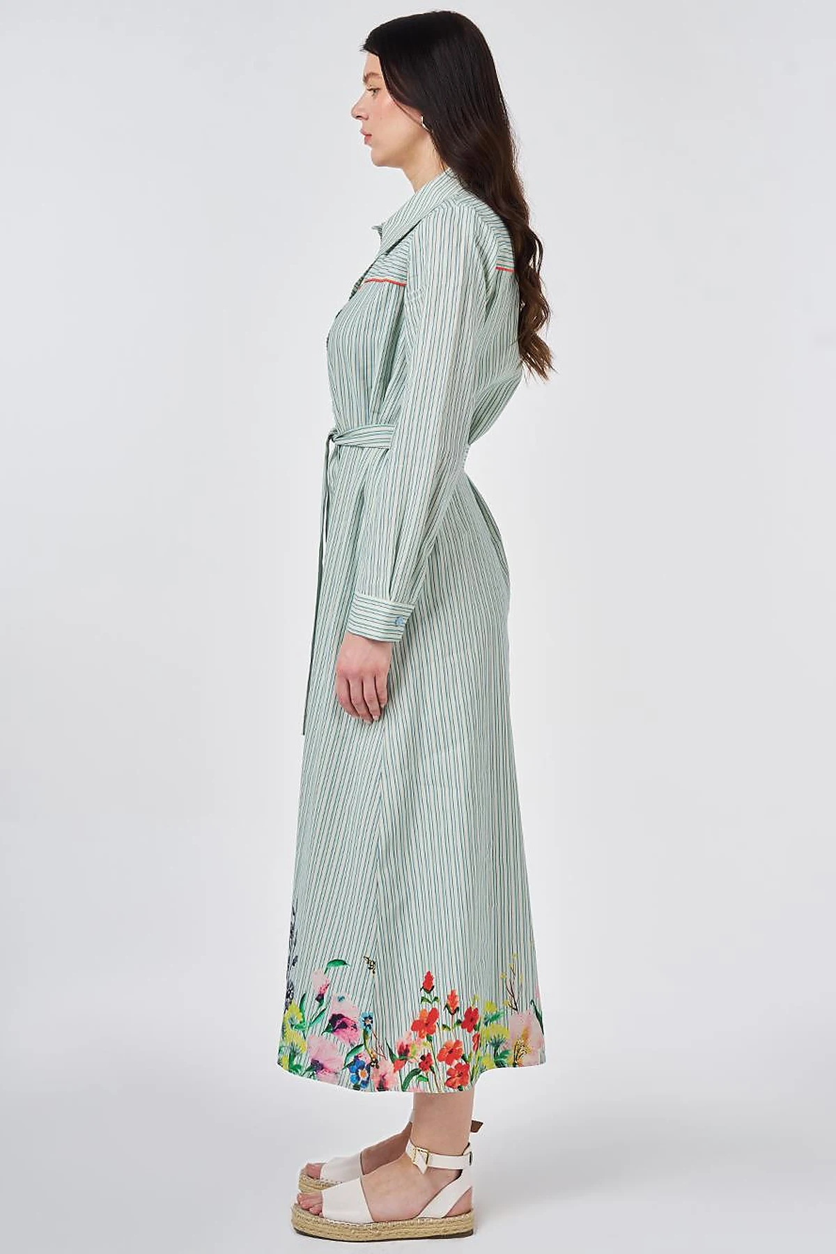 Belted Cotton Linen Dress Blue