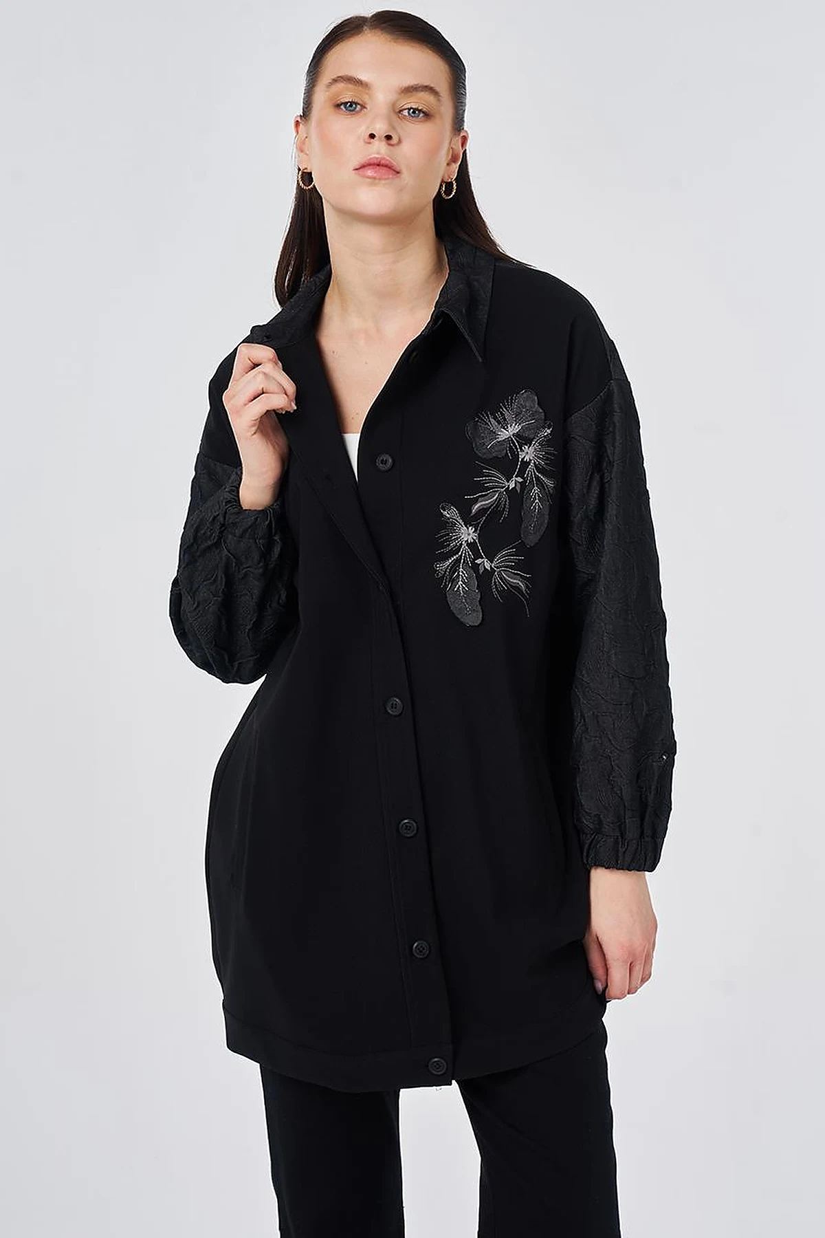 Embroidered Appliqué Jacket Black