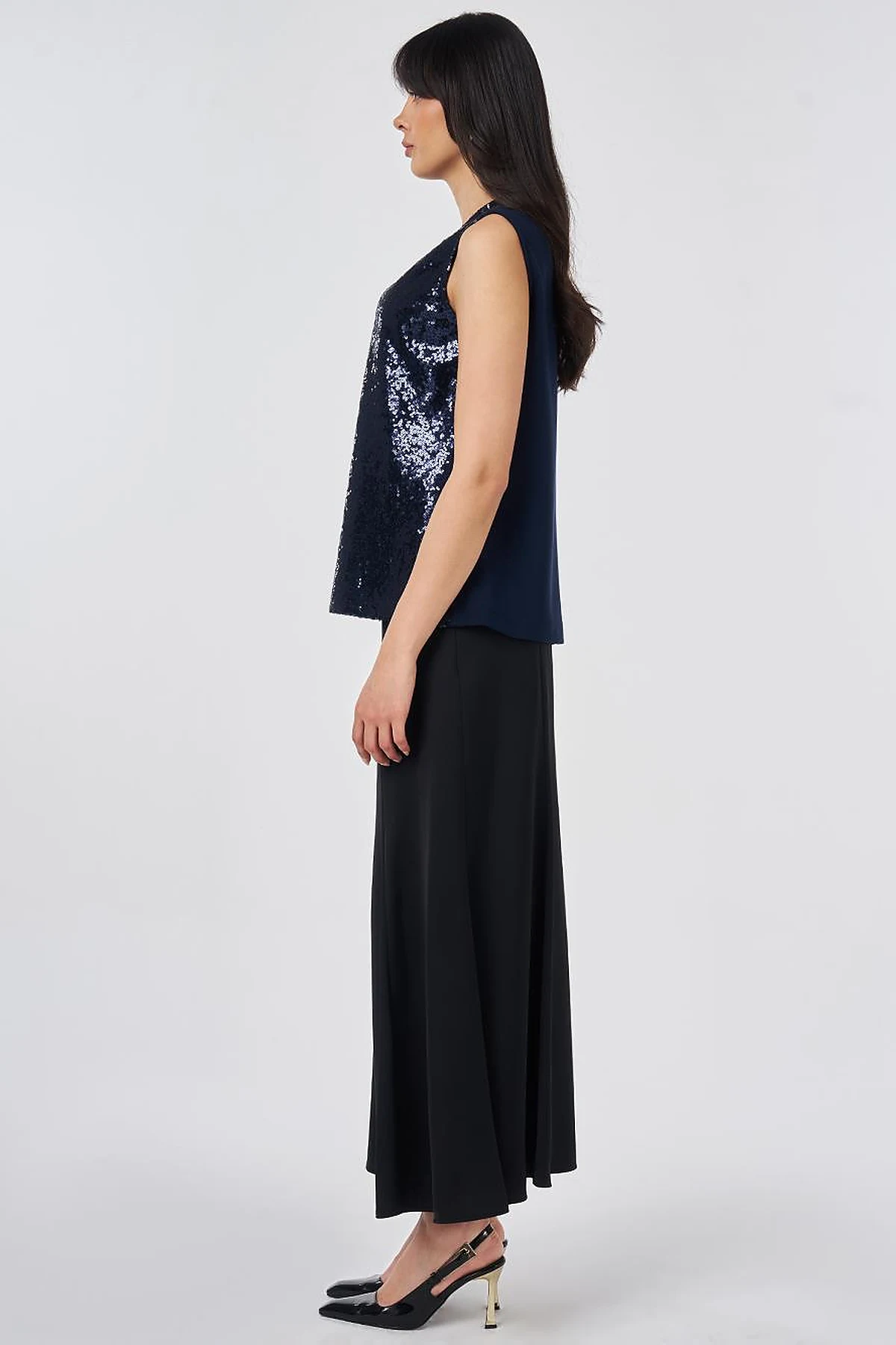 Crew Neck Sequin Blouse Dark Navy