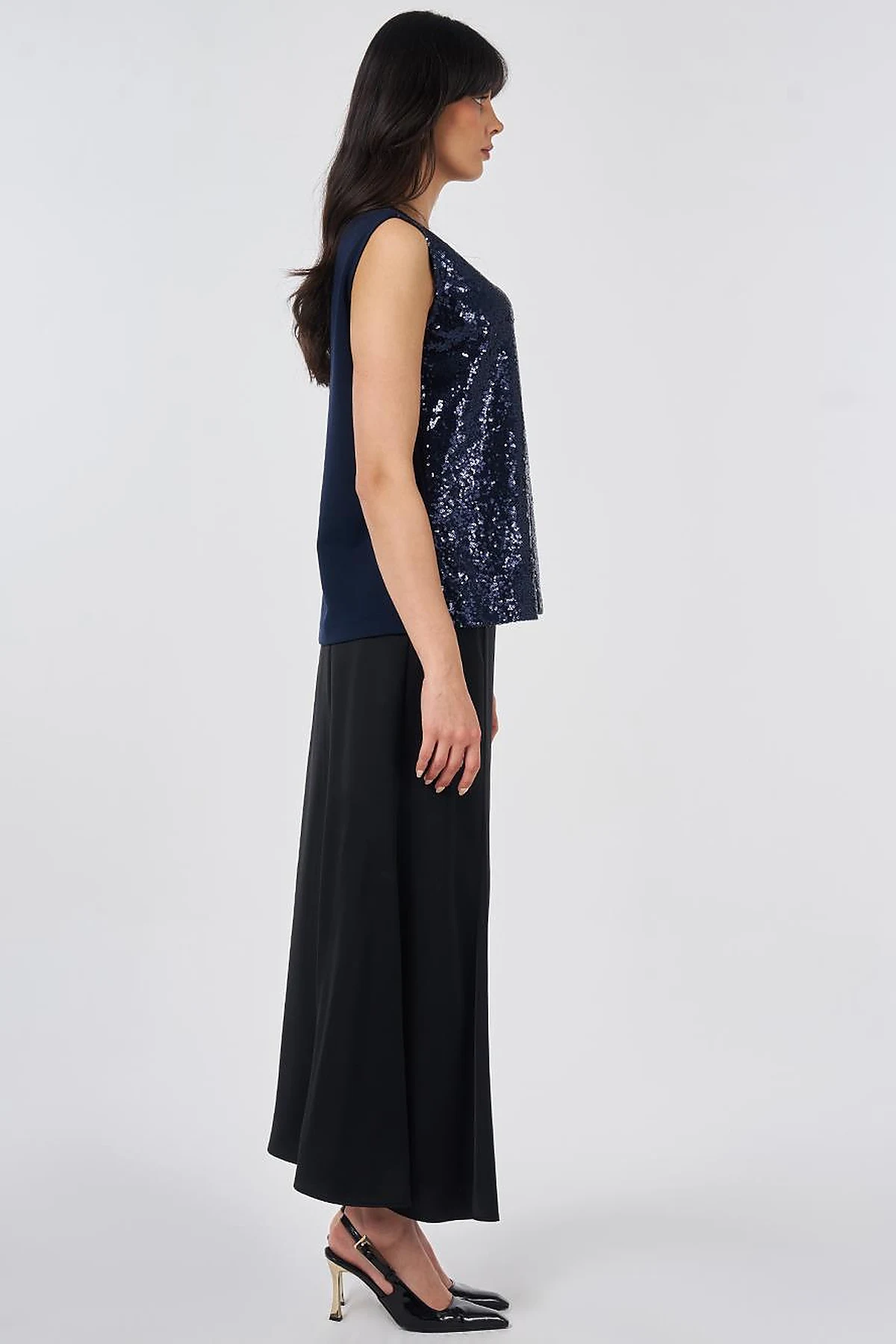 Crew Neck Sequin Blouse Dark Navy