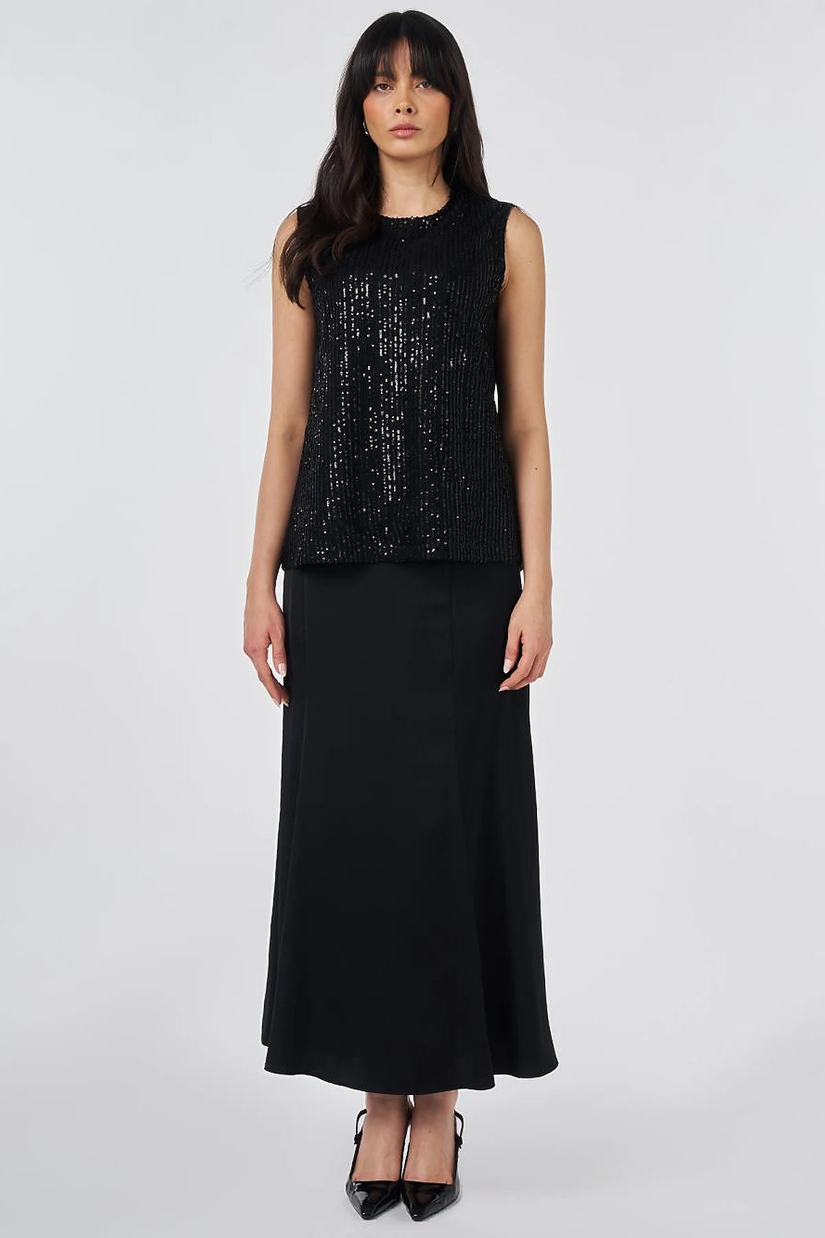 Cream Crew Neck Sequin Blouse Black