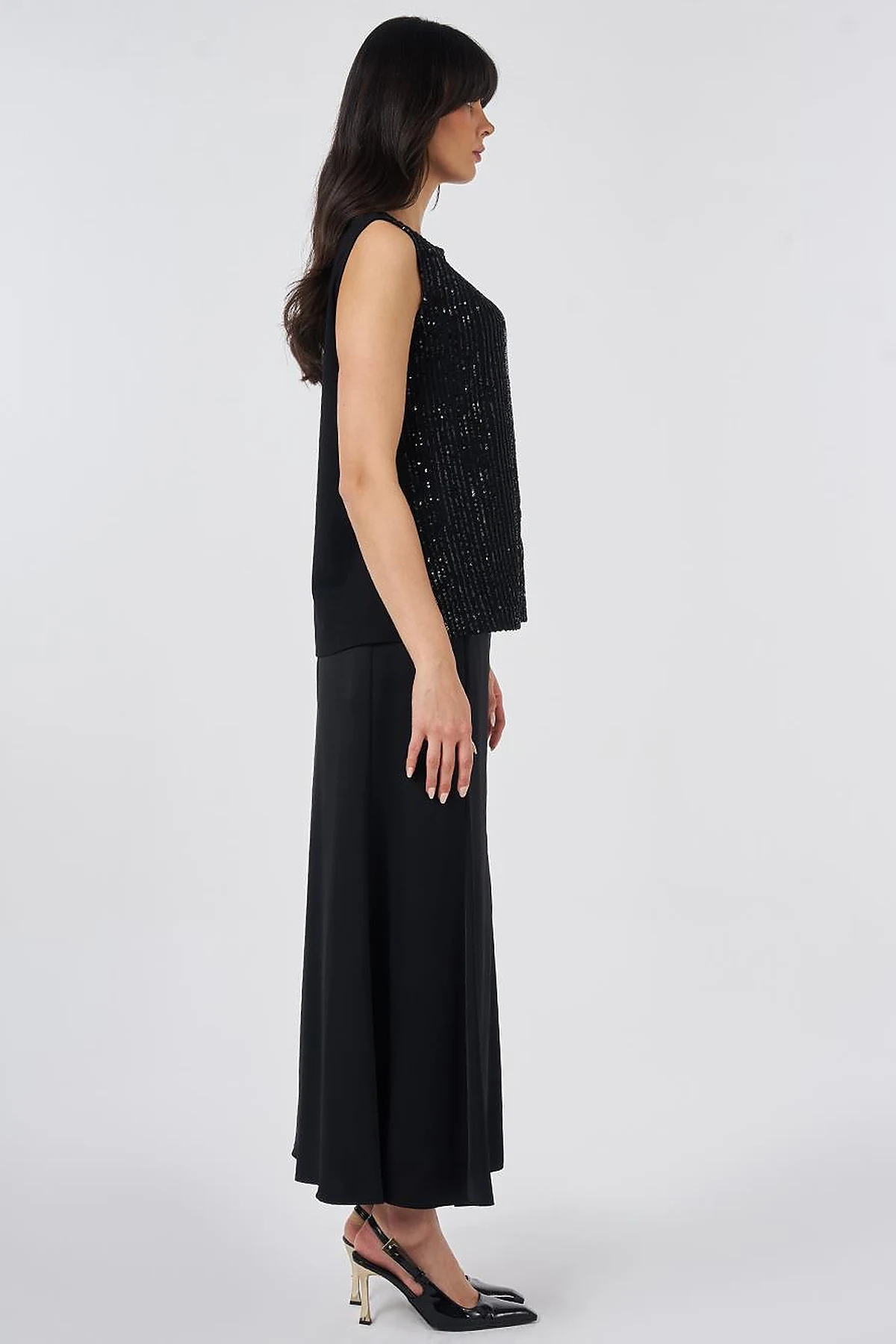 Cream Crew Neck Sequin Blouse Black
