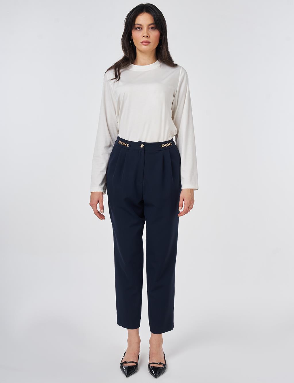 Metal-Detail Tapered Pants Dark Navy 