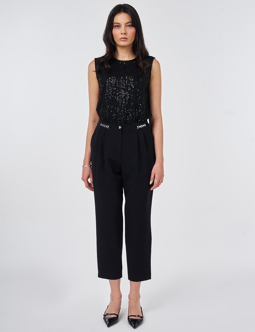 Metal-Detail Tapered Pants Black