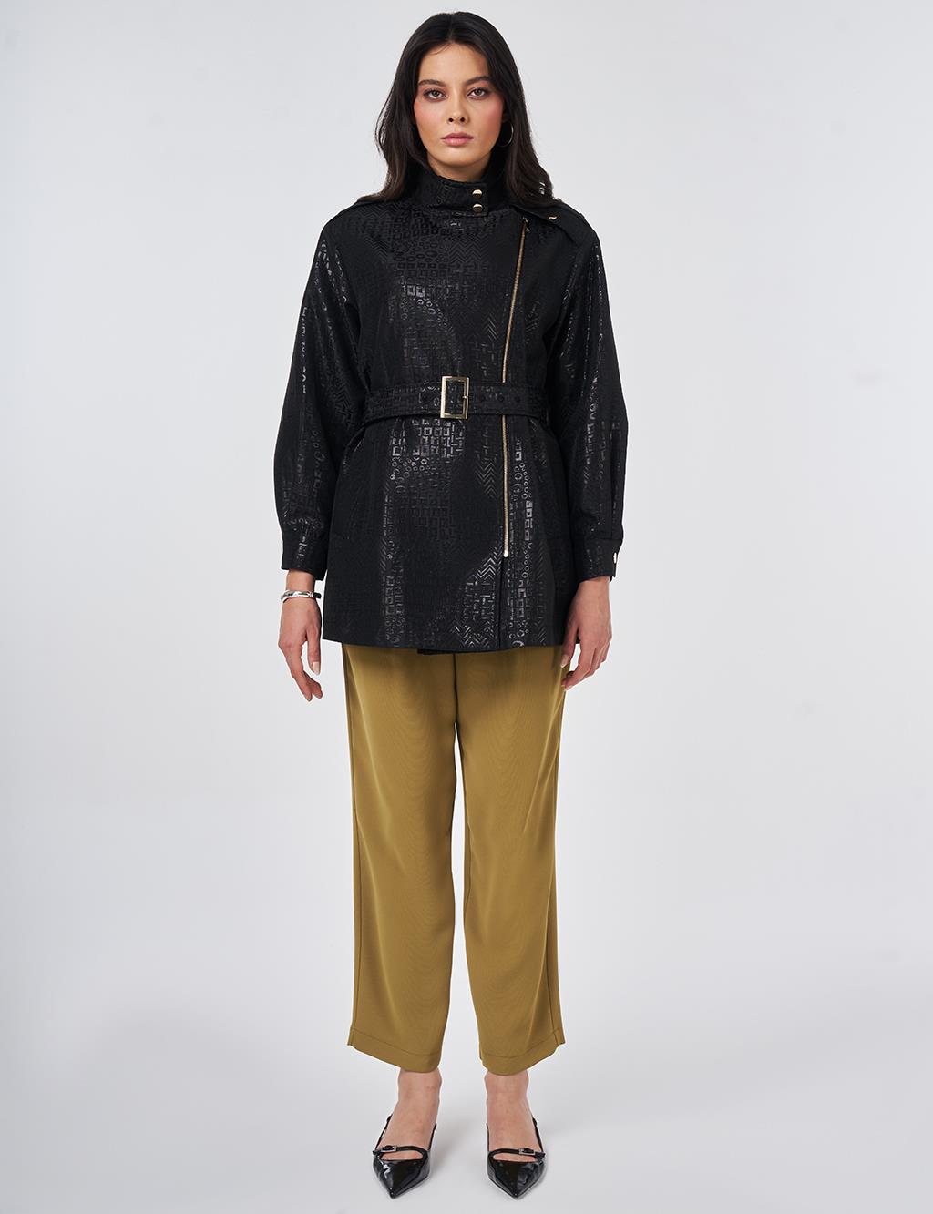 Buckle Detail Jacquard Jacket Black