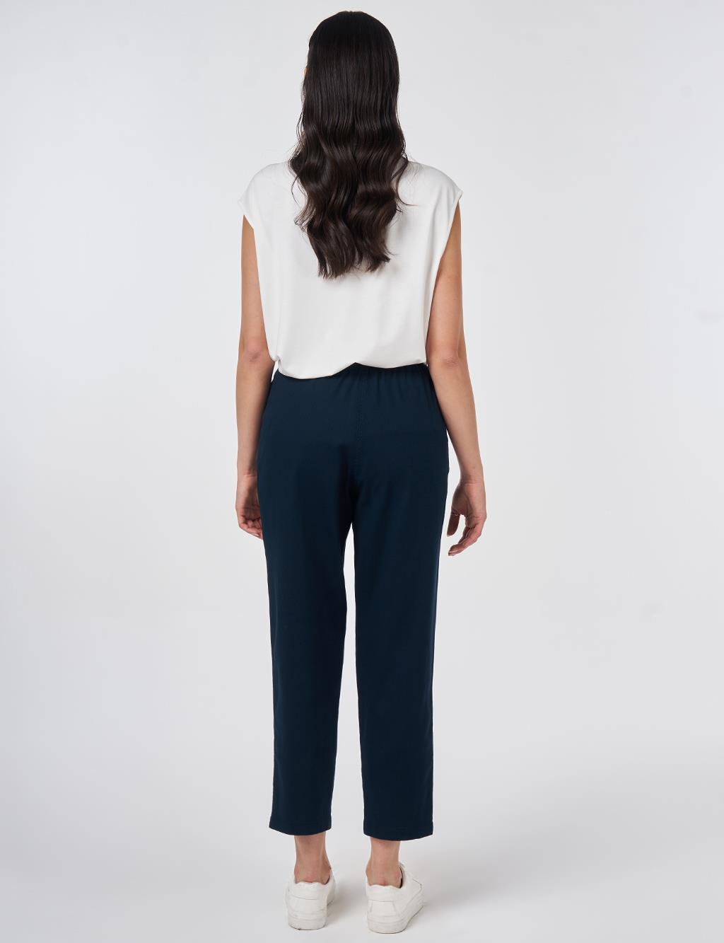 Yüksek Bel Gabardin Pantolon Koyu Lacivert