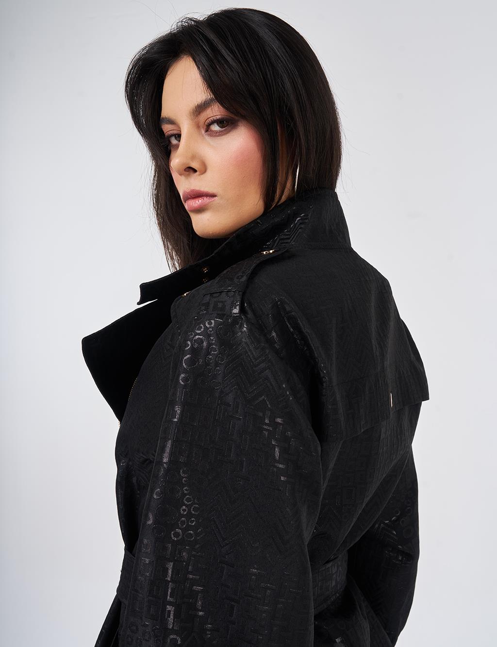 Buckle Detail Jacquard Jacket Black