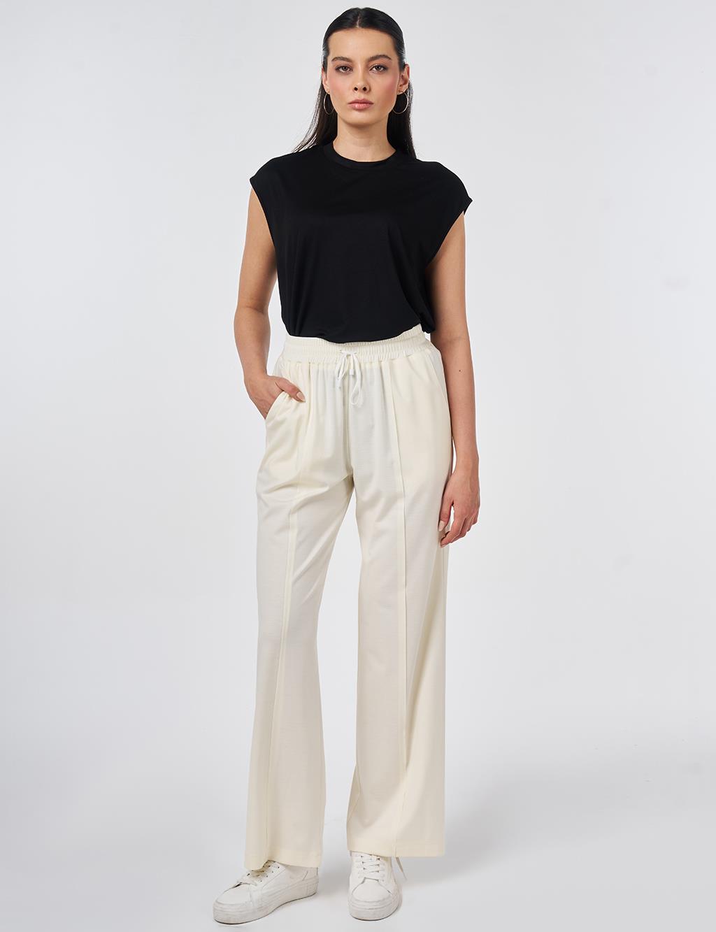 Relaxed Fit Rayon Trousers Ecru
