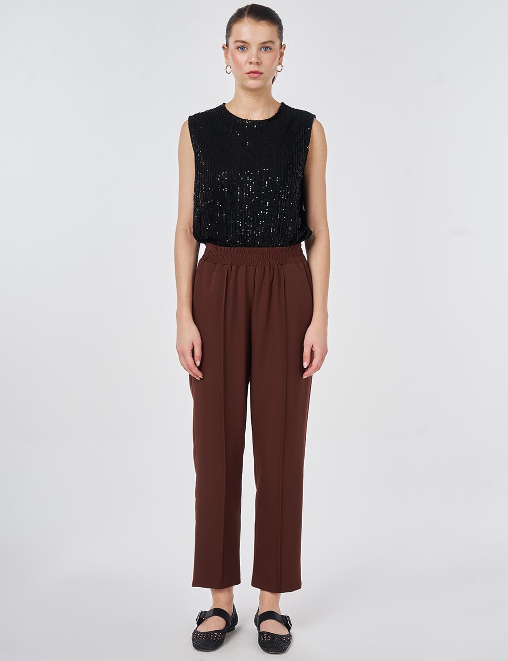 Topstitched Straight-Leg Pants Chocolate