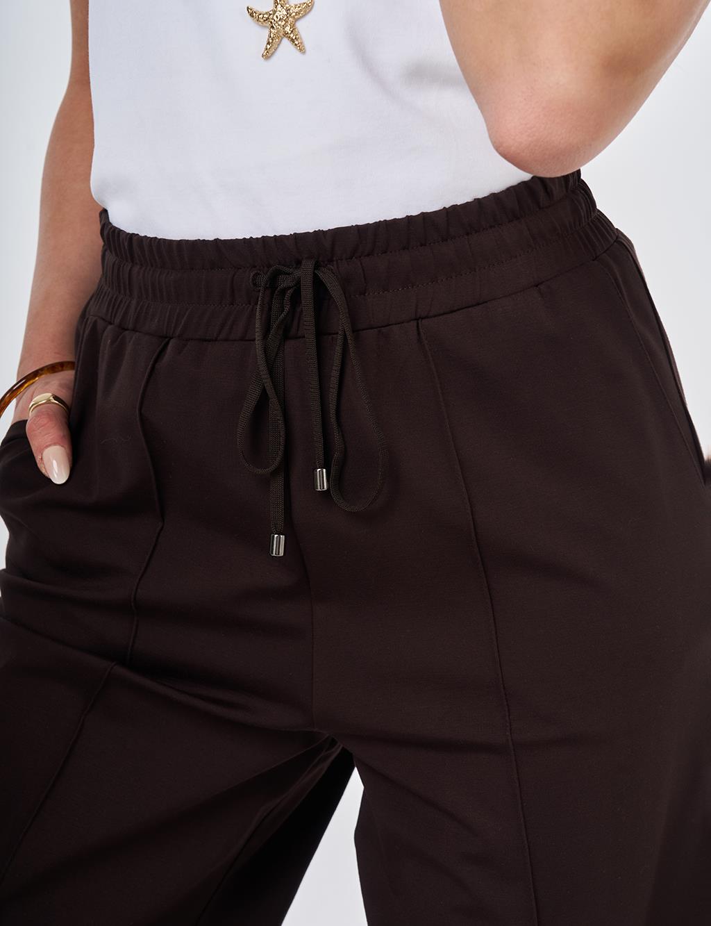Elastic Waist Relaxed Fit Trousers Dark Brown