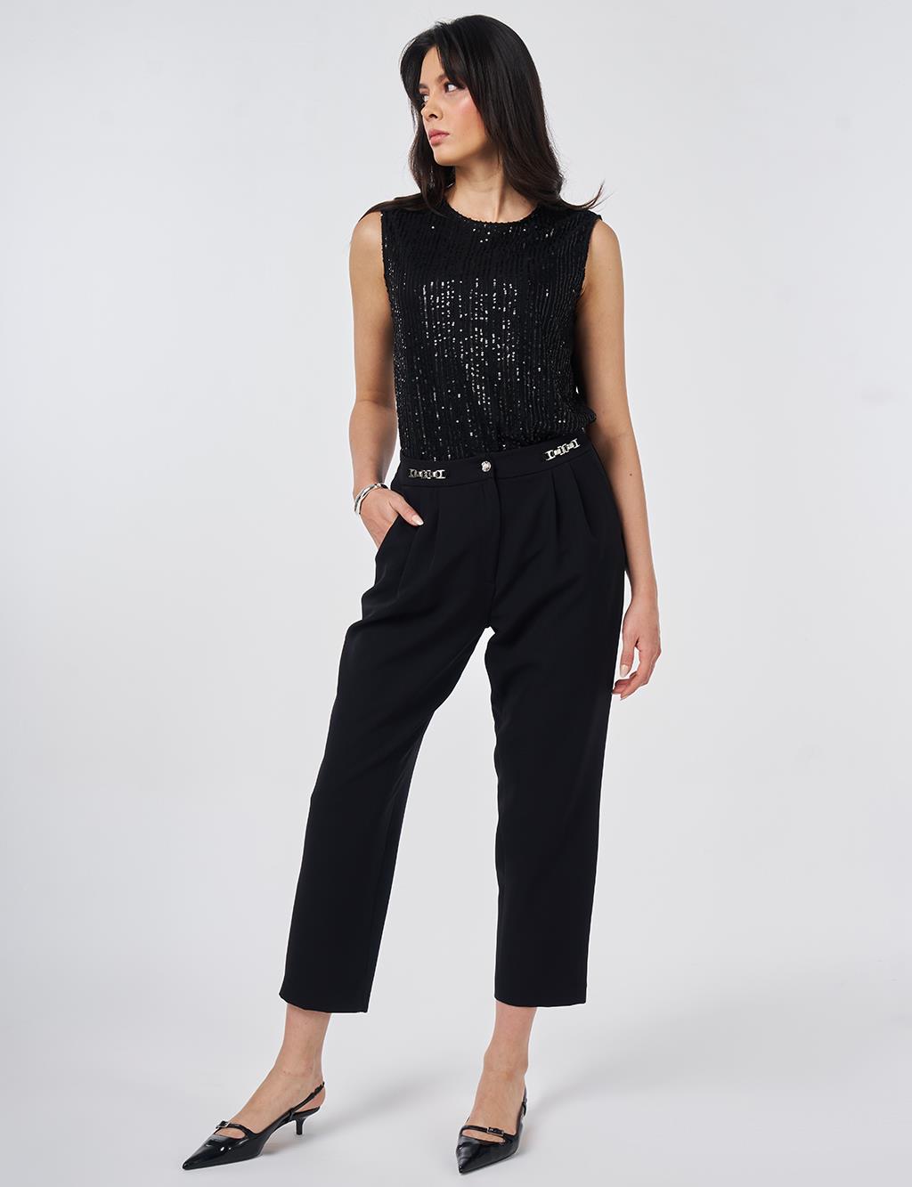 Metal-Detail Tapered Pants Black