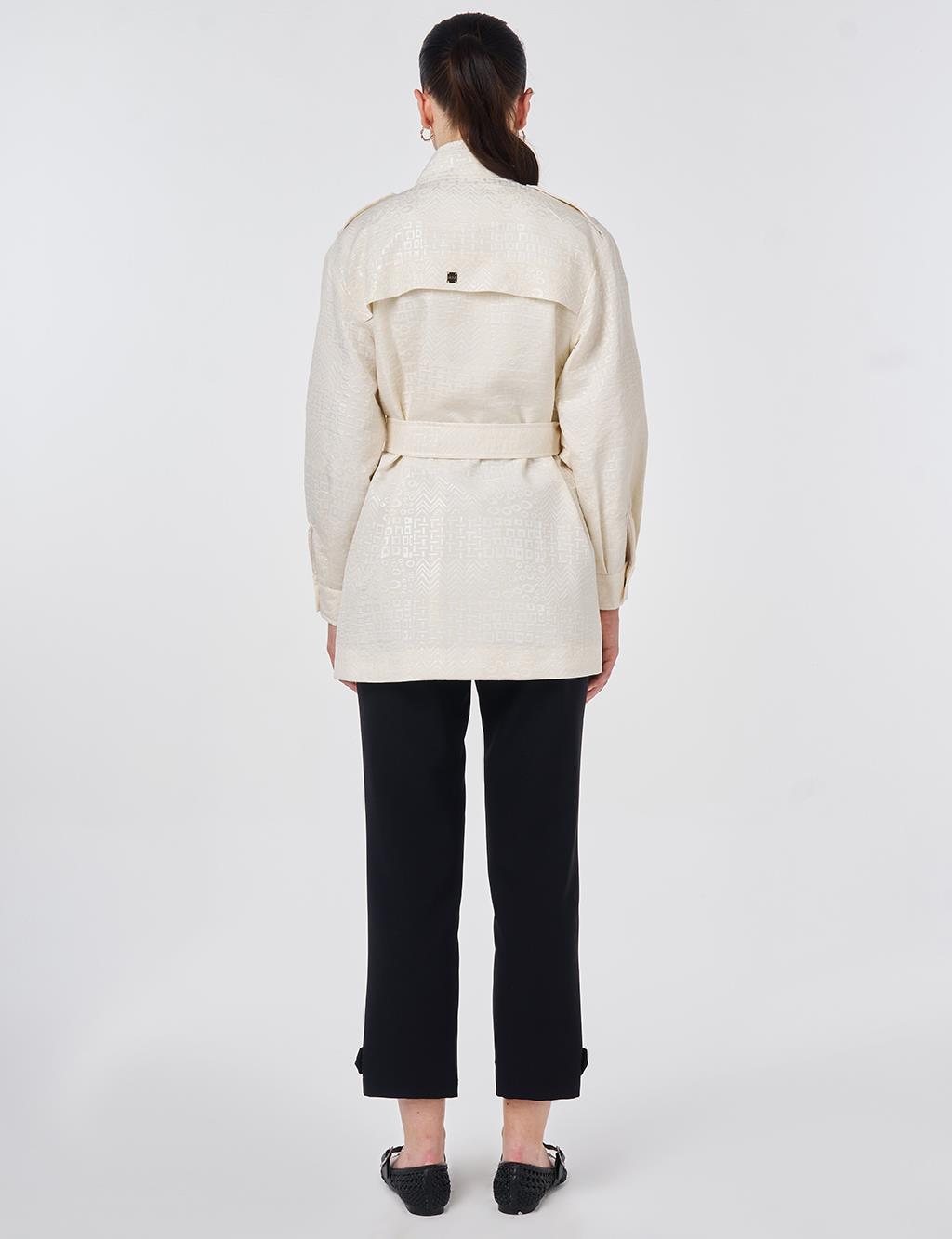 Buckle Detail Jacquard Jacket Cream