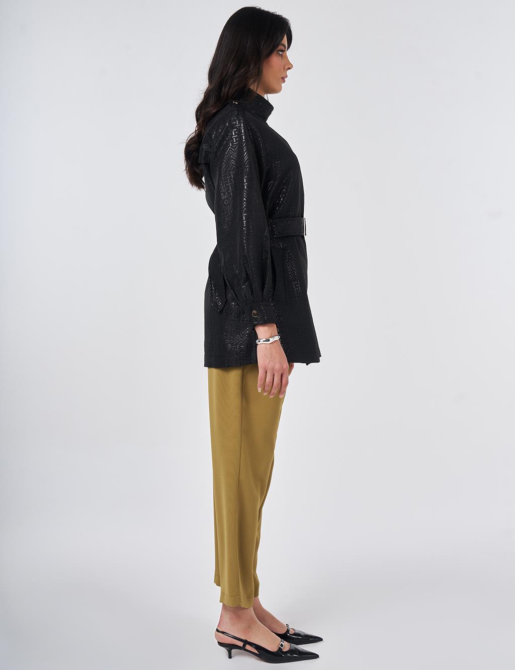 Buckle Detail Jacquard Jacket Black