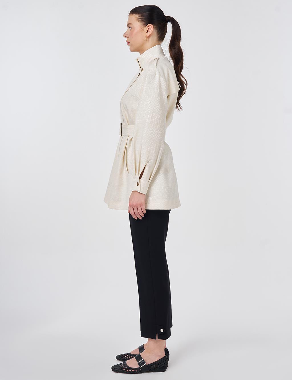 Buckle Detail Jacquard Jacket Cream
