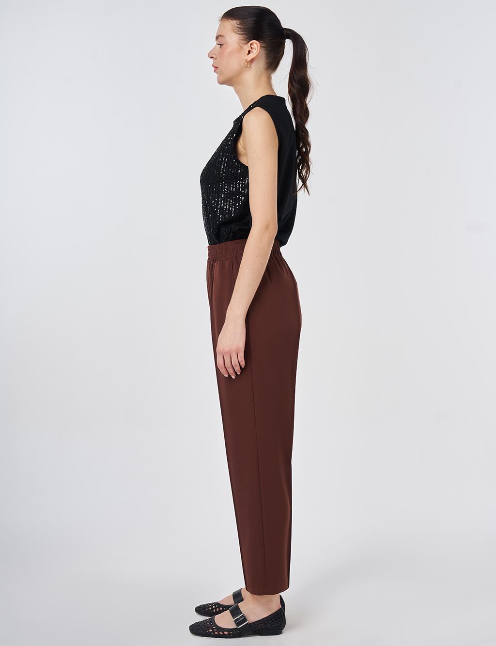Topstitched Straight-Leg Pants Chocolate