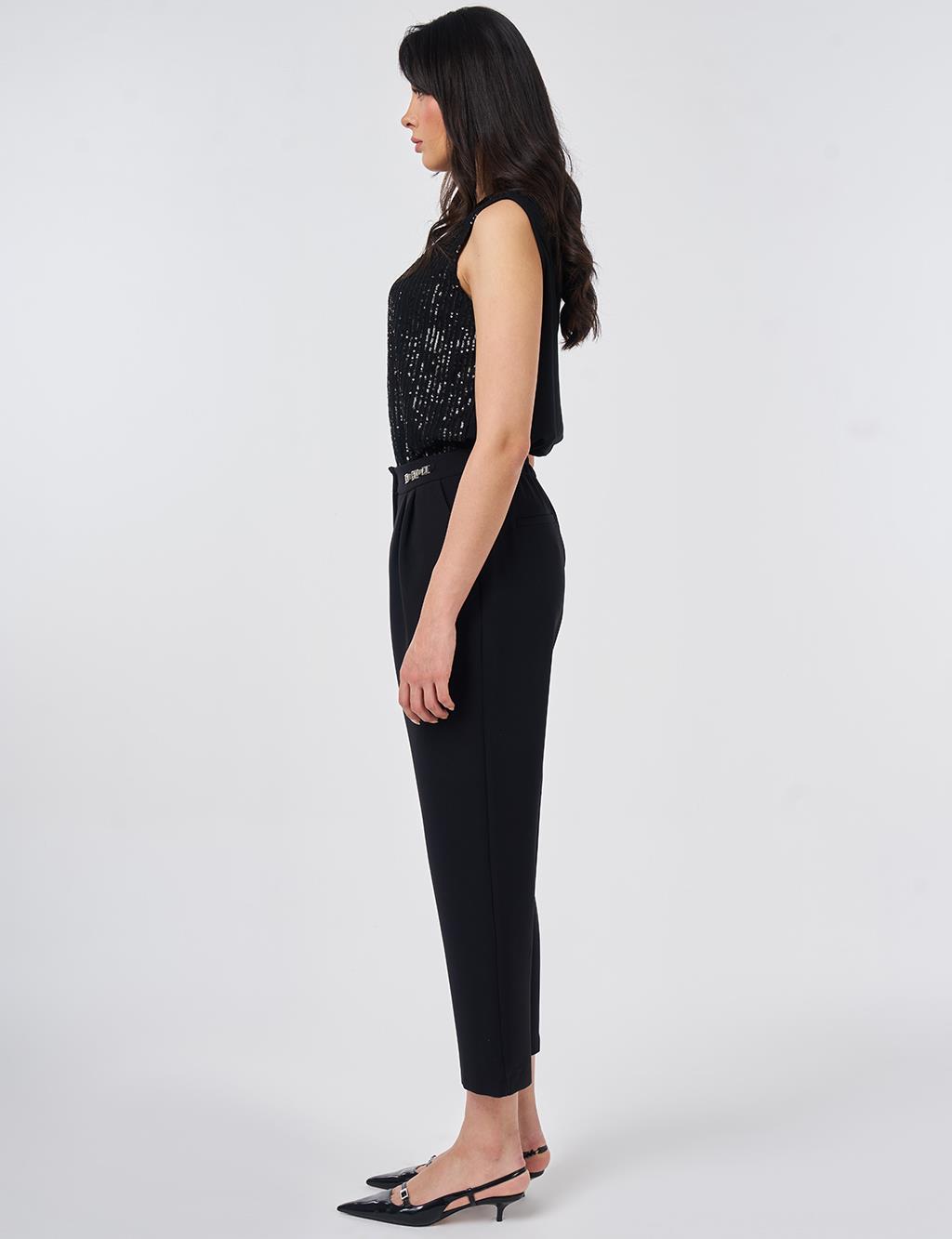 Metal-Detail Tapered Pants Black