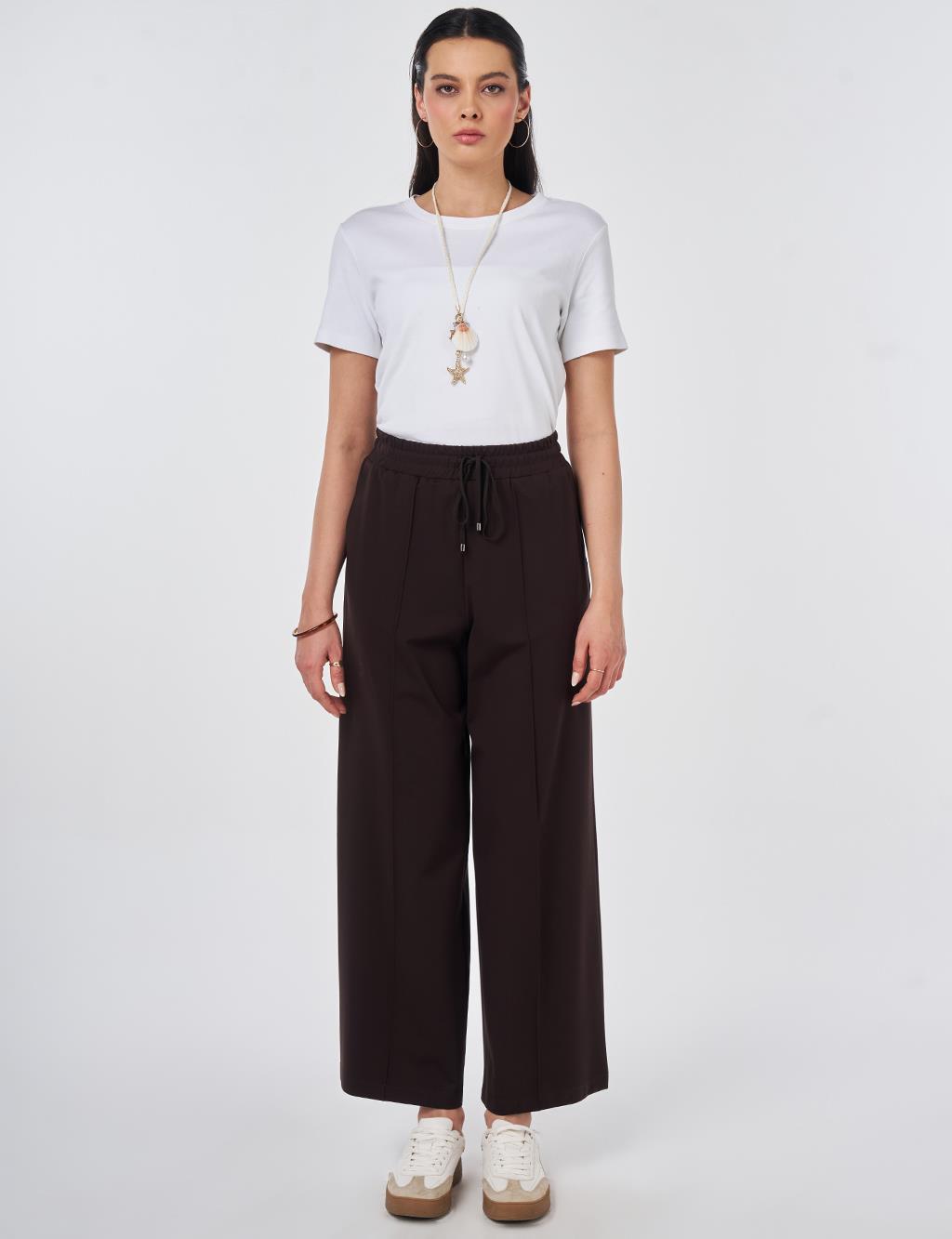 Elastic Waist Relaxed Fit Trousers Dark Brown