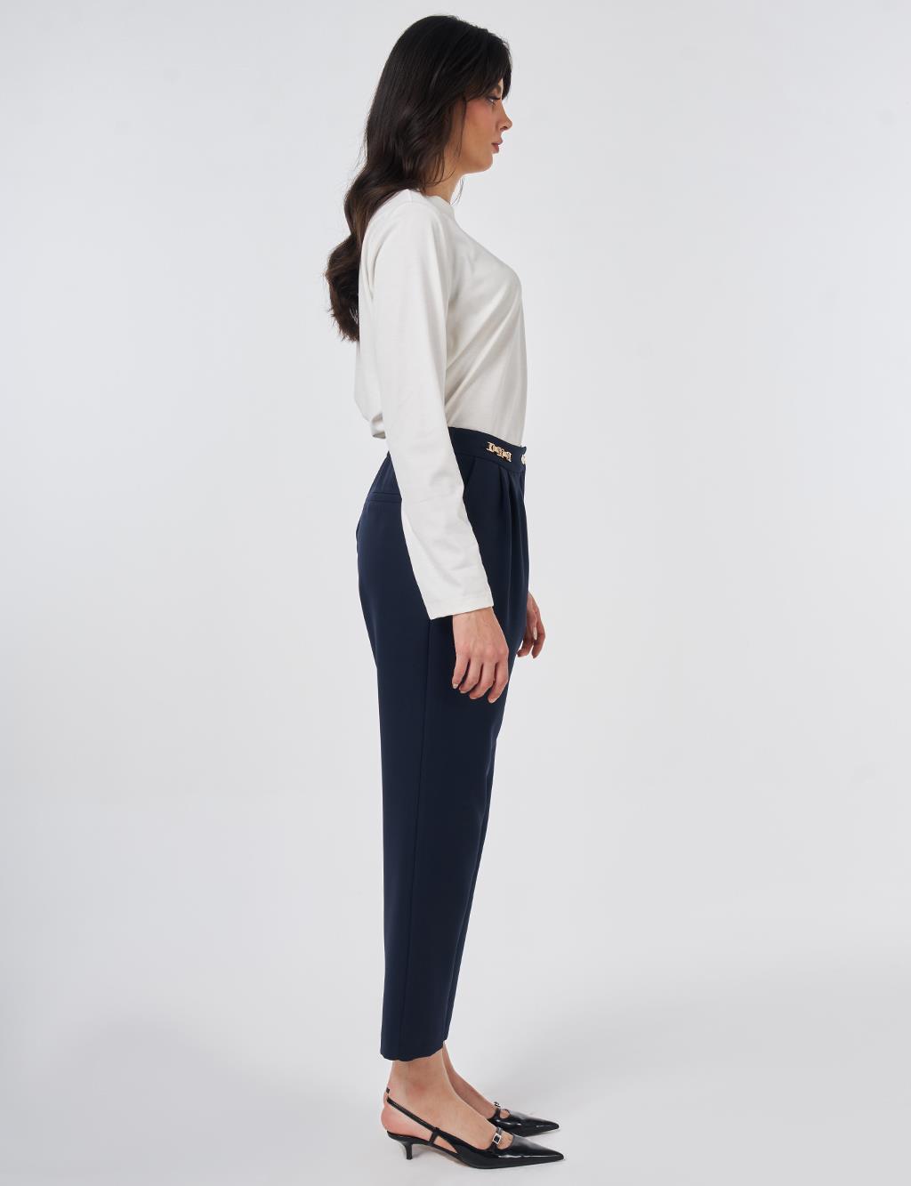 Metal-Detail Tapered Pants Dark Navy 