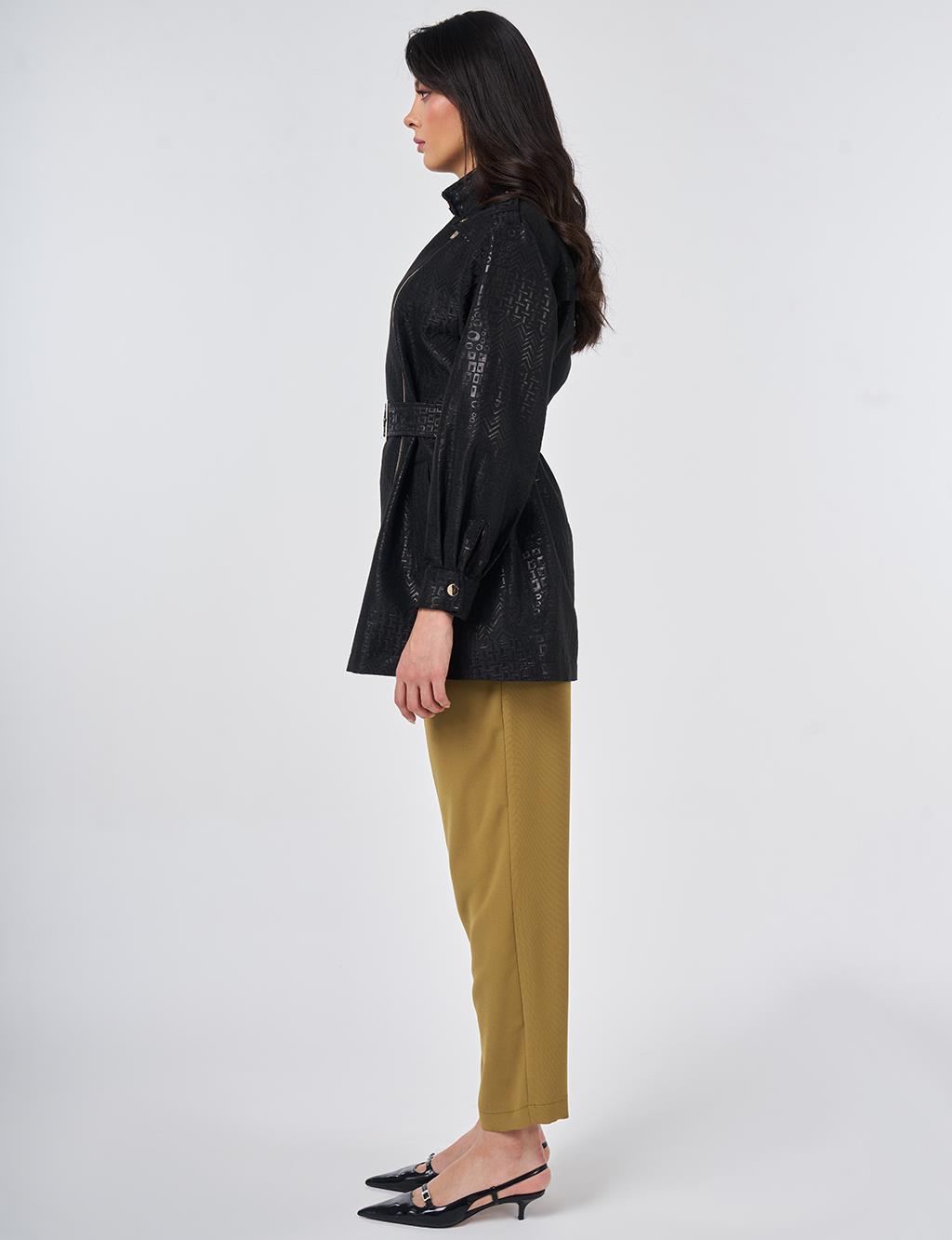 Buckle Detail Jacquard Jacket Black