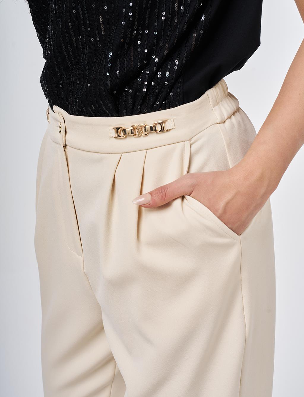 Metal-Detail Tapered Pants Cream