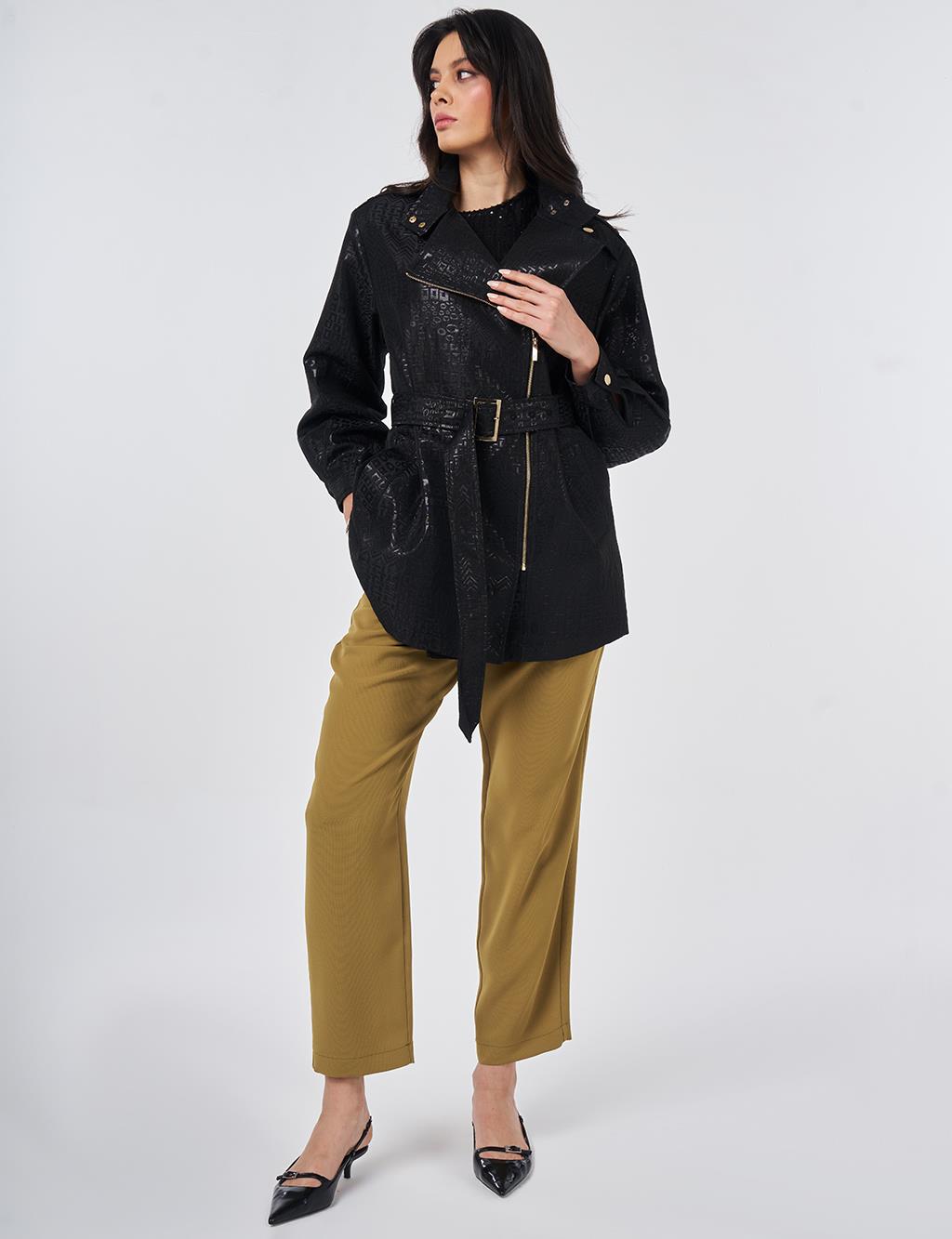 Buckle Detail Jacquard Jacket Black