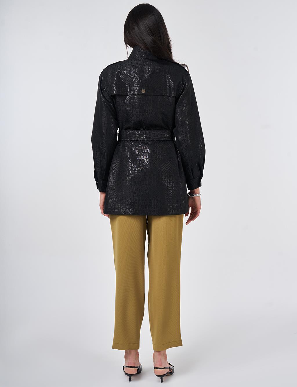 Buckle Detail Jacquard Jacket Black