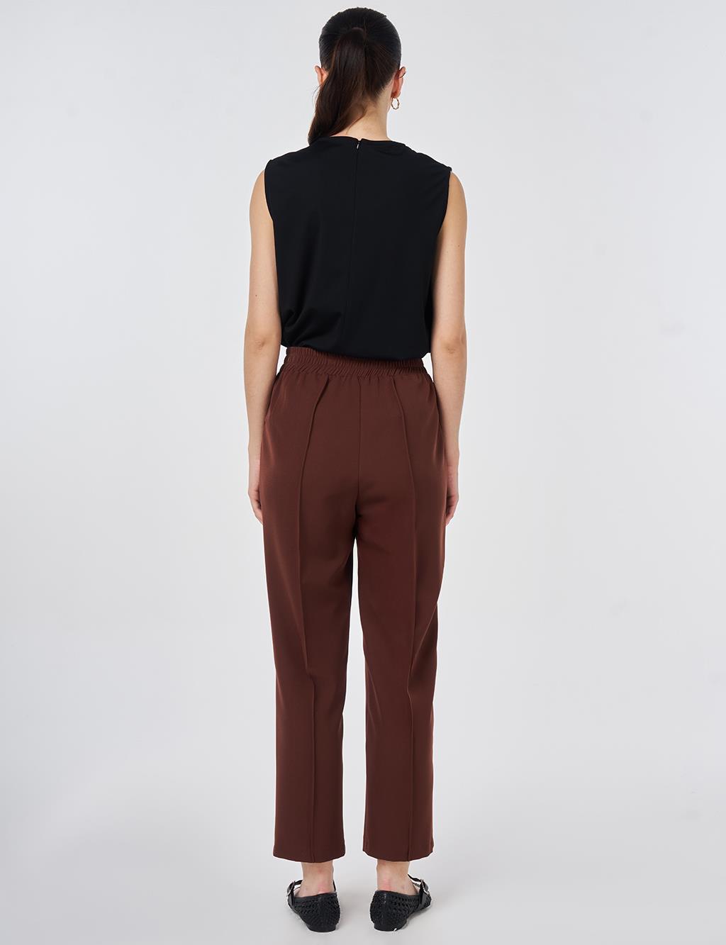 Topstitched Straight-Leg Pants Chocolate