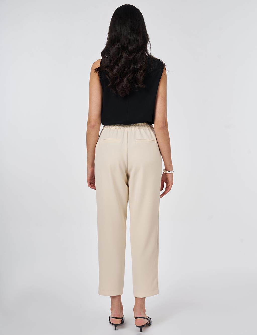 Metal-Detail Tapered Pants Cream
